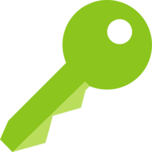 A small green icon depicting a key.