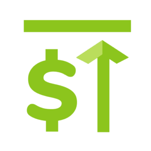 A small green icon depicting a dollar sign and an upwards arrow with a horizontal line above it.
